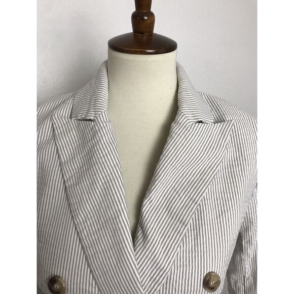 Joie Double Breast Blazer Striped Seersucker Stretch - Picture 2 of 10
